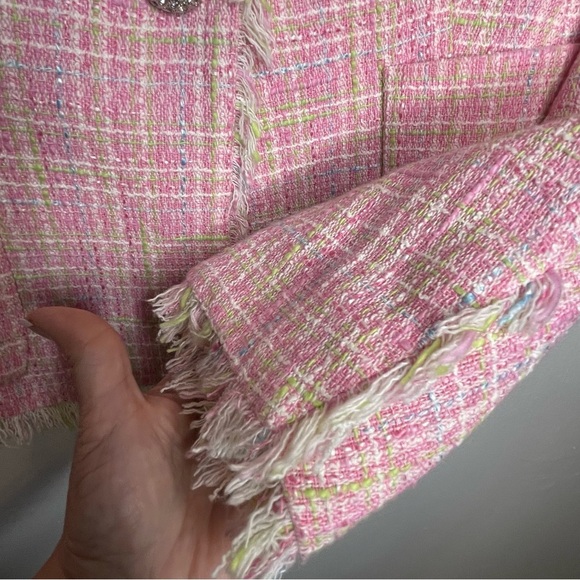 Grace Elements Women”s Pink Blazer 8P Textured Fringe Barbie Cottagecore Boho - Picture 10 of 15